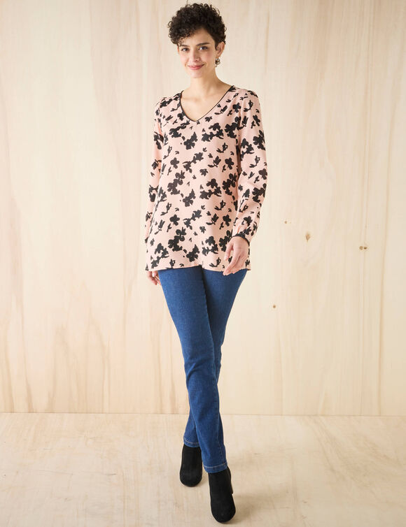 Tunique imprimé bicolore, crêpe (rose / noir) Tunique imprimé bicolore, crêpe (rose / noir)